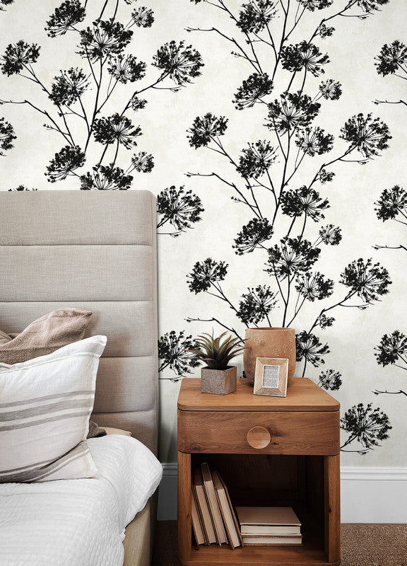 media image for Dandelion Floral Peel & Stick Wallpaper in Ebony 281