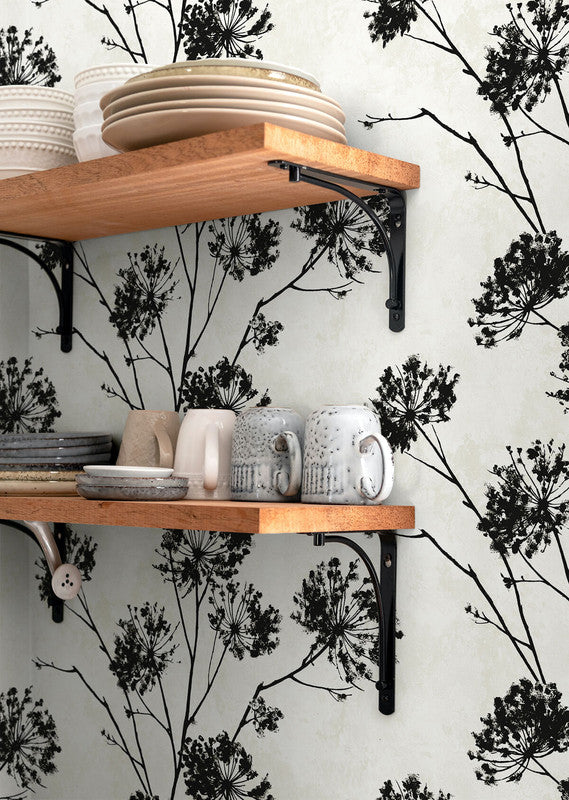media image for Dandelion Floral Peel & Stick Wallpaper in Ebony 265