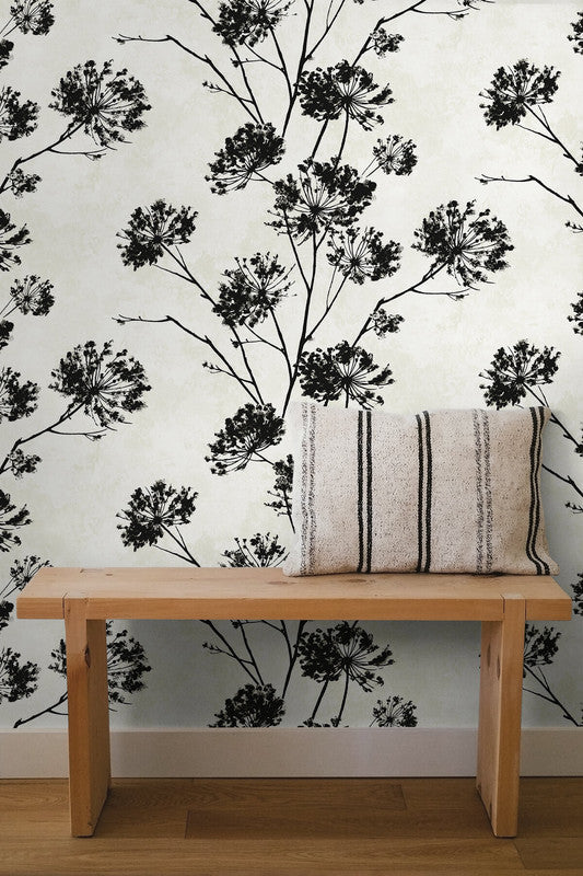 media image for Dandelion Floral Peel & Stick Wallpaper in Ebony 283