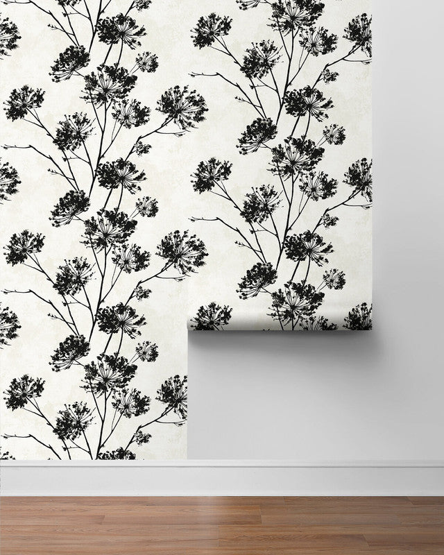 media image for Dandelion Floral Peel & Stick Wallpaper in Ebony 247