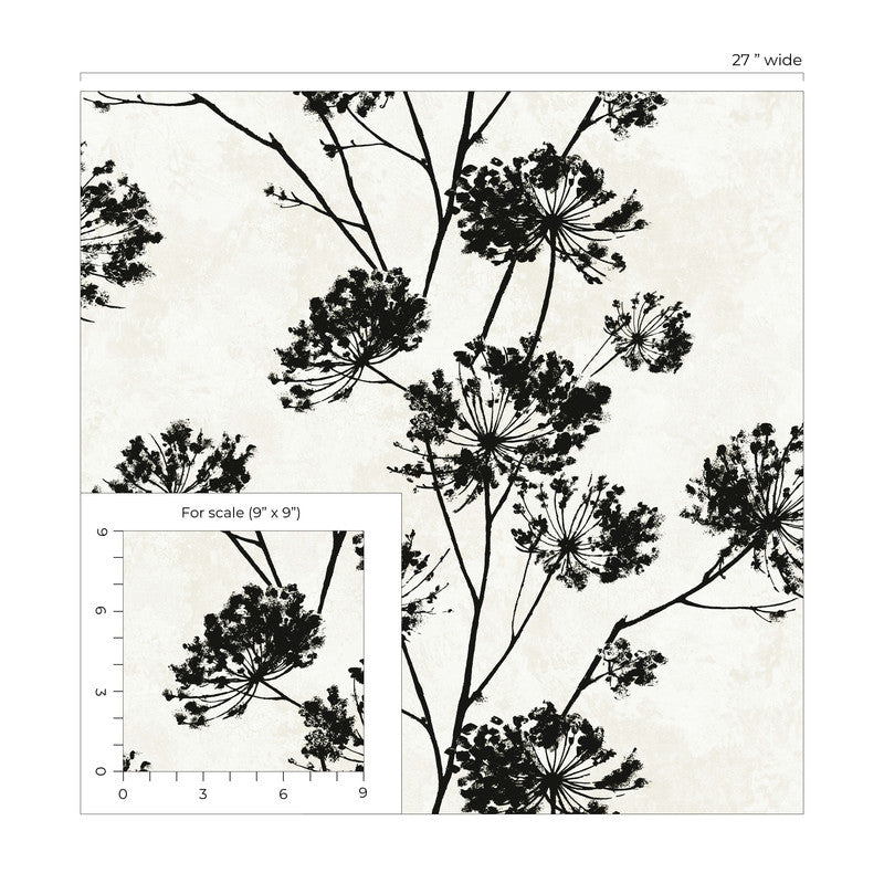 media image for Dandelion Floral Peel & Stick Wallpaper in Ebony 252