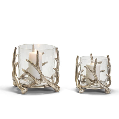 product image for antiqued silver antler hand crafted hurricanes set of 2 2 34