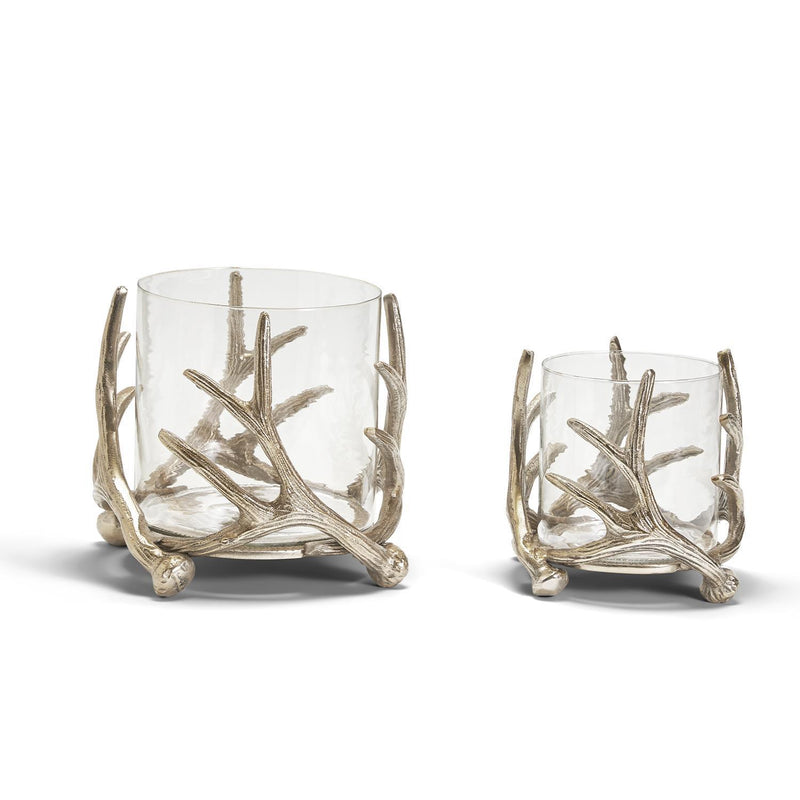 media image for antiqued silver antler hand crafted hurricanes set of 2 4 29