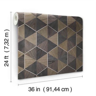 product image for Hexagram Wood Veneer Wallpaper in Smoke 96