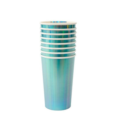 product image for blue holographic highball cups by meri meri 2 55