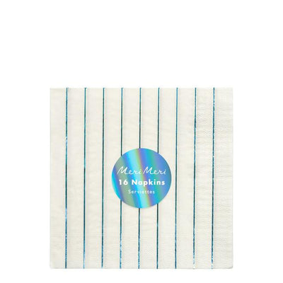 product image for blue holographic stripe large napkins by meri meri 2 1
