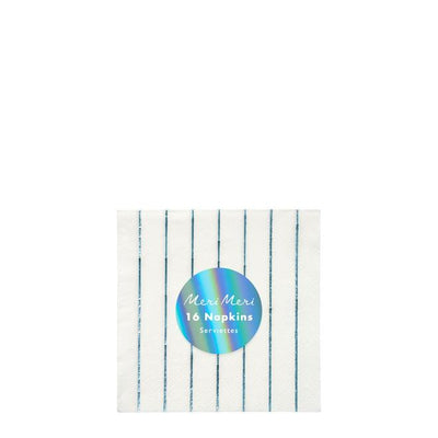 product image for blue holographic stripe small napkins by meri meri 2 4