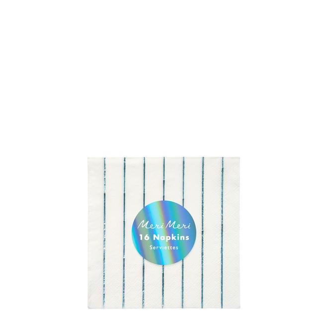 media image for blue holographic stripe small napkins by meri meri 2 280