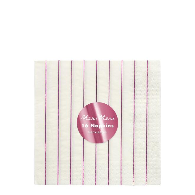 media image for metallic pink stripe large napkins by meri meri 2 289