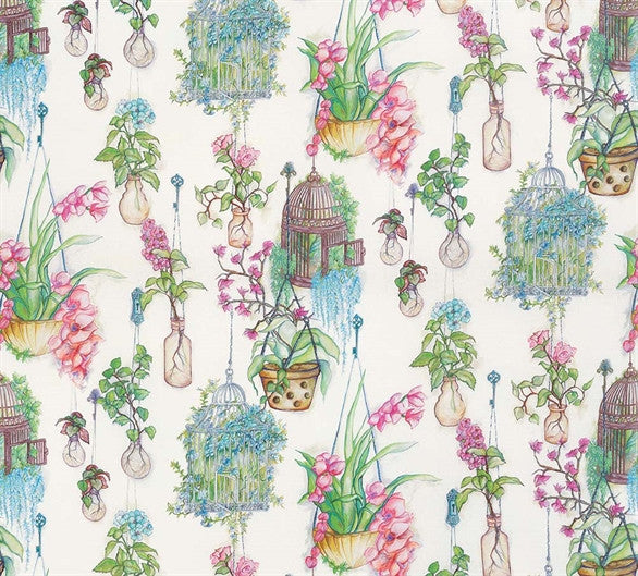 media image for Hanging Gardens Fabric in Emerald and Fuchsia from the Enchanted Gardens Collection by Osborne & Little 279