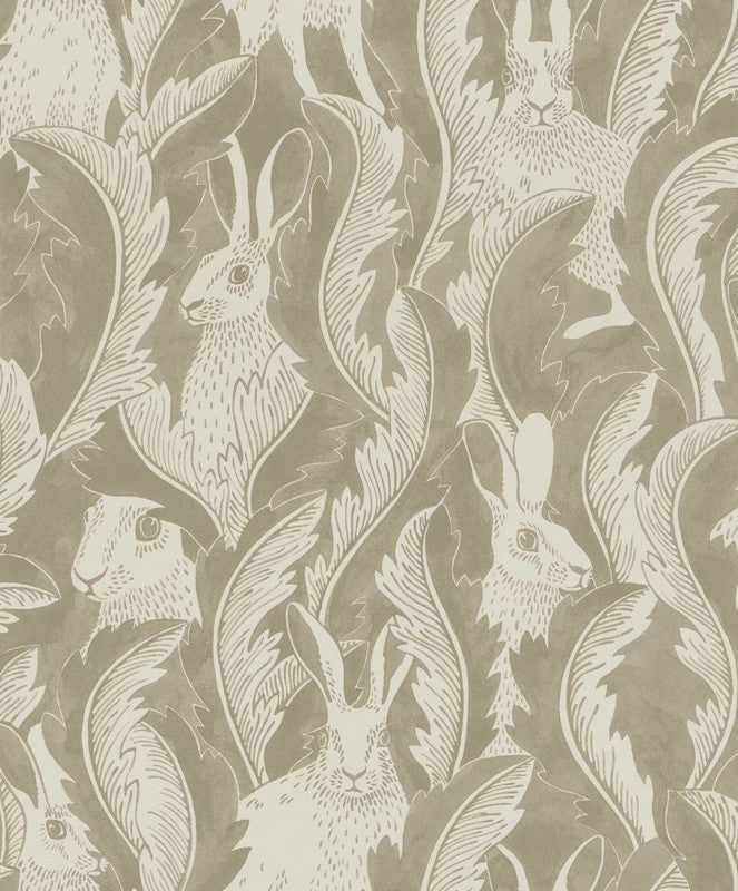 media image for Hares in Hiding Wallpaper in Taupe 244