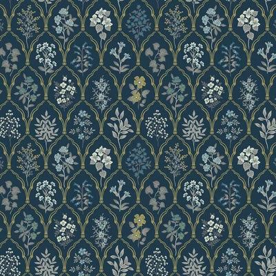 product image of sample hawthorne wallpaper in navy and gold from the rifle paper co collection by york wallcoverings 1 531