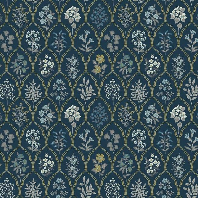media image for sample hawthorne wallpaper in navy and gold from the rifle paper co collection by york wallcoverings 1 243