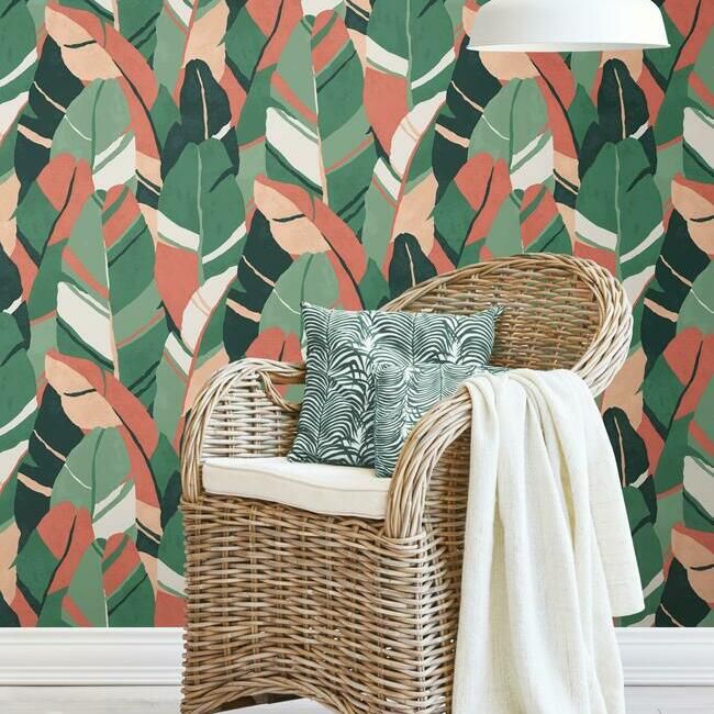 media image for Hearts Of Palm Peel & Stick Wallpaper in Green and Clay by RoomMates for York Wallcoverings 294