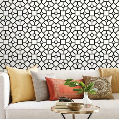 product image of Hedgerow Trellis Peel & Stick Wallpaper in Black and Gold by York Wallcoverings 518