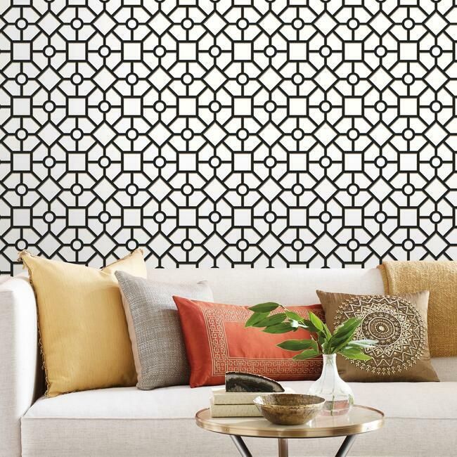 media image for Hedgerow Trellis Peel & Stick Wallpaper in Black and Gold by York Wallcoverings 251