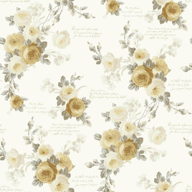 media image for Heirloom Rose Wallpaper in Gold and Neutrals from the Magnolia Home Collection by Joanna Gaines 233