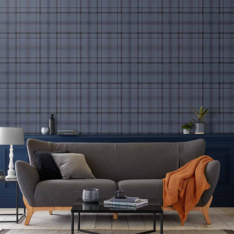 media image for Heritage Plaid Wallpaper in Blue from the Exclusives Collection by Graham & Brown 289