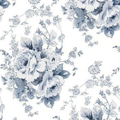 product image of Heritage Rose Wallpaper in Navy and White from the Simply Farmhouse Collection by York Wallcoverings 563