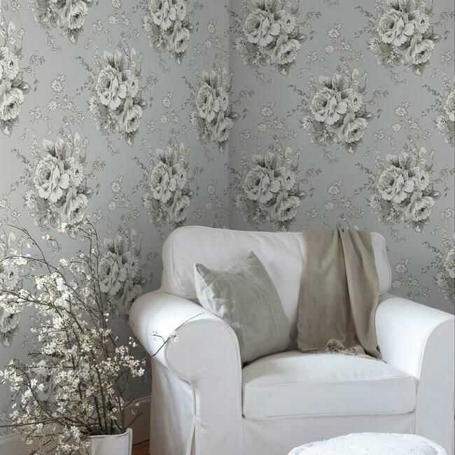 media image for Heritage Rose Wallpaper in Taupe from the Simply Farmhouse Collection by York Wallcoverings 280