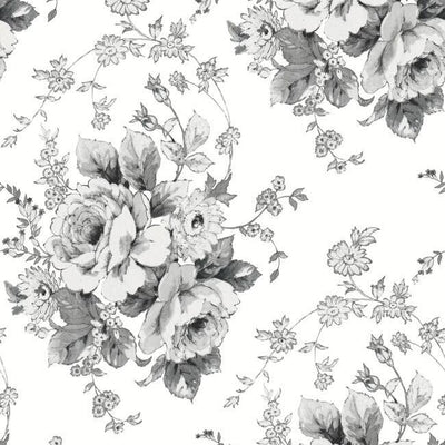 product image of sample heritage rose wallpaper in white and black from the simply farmhouse collection by york wallcoverings 1 593