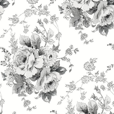 product image of Heritage Rose Wallpaper in White and Black from the Simply Farmhouse Collection by York Wallcoverings 562
