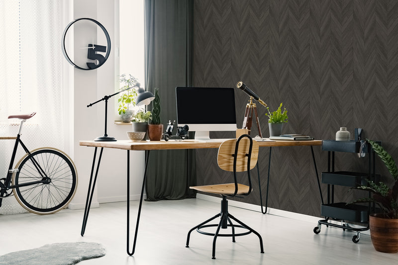 media image for Herringbone Wood Peel and Stick Wallpaper in Dark Grey from the Transform Collection by Graham & Brown 213