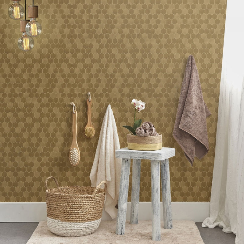 media image for Hexagon Tile Self-Adhesive Wallpaper in Brushed Gold design by Tempaper 26