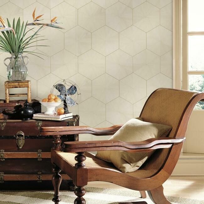 media image for Hexagram Wood Veneer Wallpaper in Off-White from the Traveler Collection by Ronald Redding 226