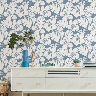 product image for Hibiscus Arboretum Wallpaper in Blue from the Water's Edge Collection by York Wallcoverings 29