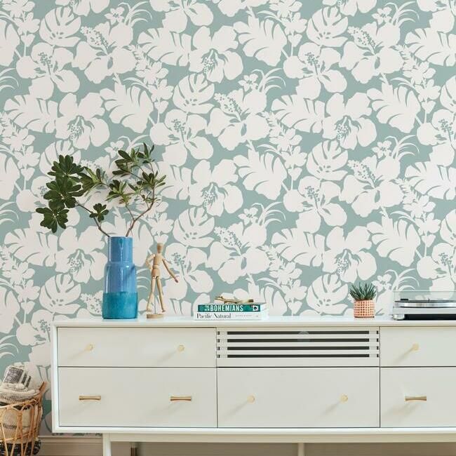 media image for Hibiscus Arboretum Wallpaper in Mint from the Water& 298