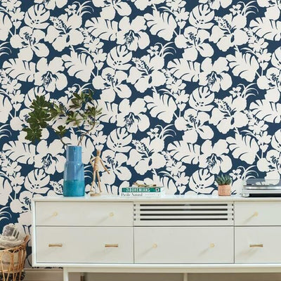 product image for Hibiscus Arboretum Wallpaper in Navy from the Water's Edge Collection by York Wallcoverings 53
