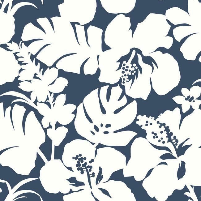 media image for Hibiscus Arboretum Wallpaper in Navy from the Water& 290