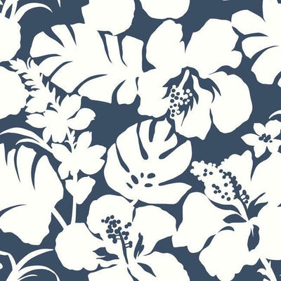 product image of sample hibiscus arboretum wallpaper in navy from the waters edge collection by york wallcoverings 1 517