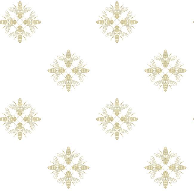 media image for Honey Bee Peel & Stick Wallpaper in White and Gold by RoomMates for York Wallcoverings 265