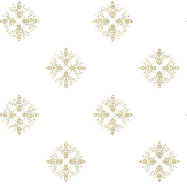 media image for sample honey bee peel stick wallpaper in white and gold by roommates for york wallcoverings 1 267