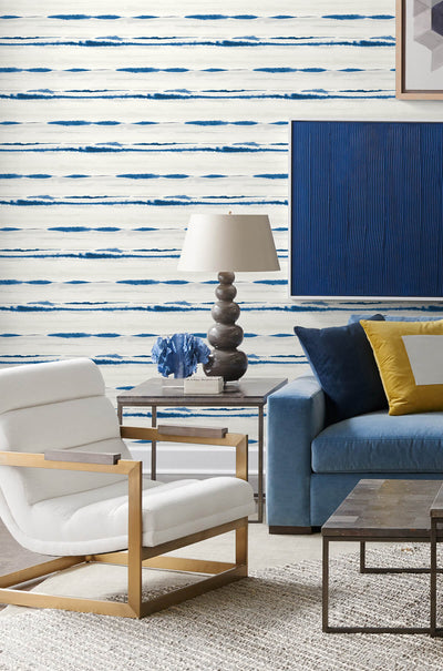 product image for Horizon Stripe Peel-and-Stick Wallpaper in Blue Oasis from the Luxe Haven Collection by Lillian August 32