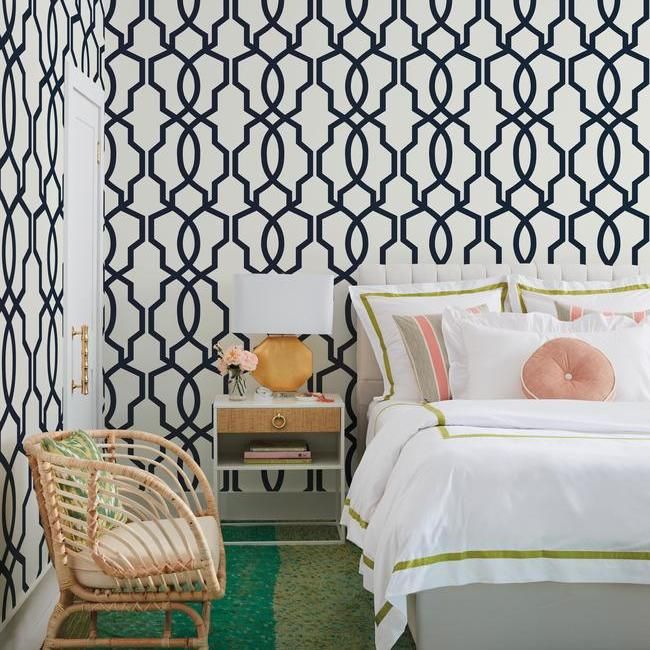 media image for Hourglass Trellis Wallpaper in Navy and White from the Geometric Resource Collection by York Wallcoverings 274