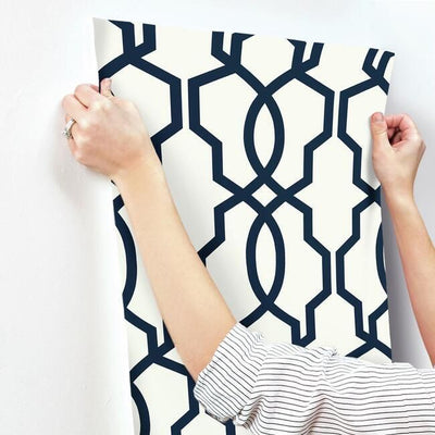 product image for Hourglass Trellis Wallpaper in Navy and White from the Geometric Resource Collection by York Wallcoverings 3