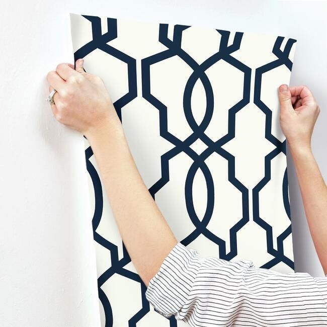 media image for Hourglass Trellis Wallpaper in Navy and White from the Geometric Resource Collection by York Wallcoverings 244