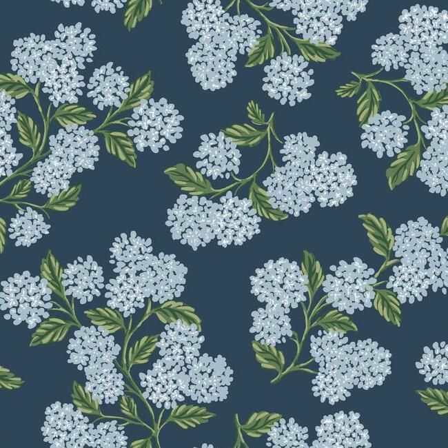media image for sample hydrangea wallpaper in navy from the rifle paper co collection by york wallcoverings 1 266