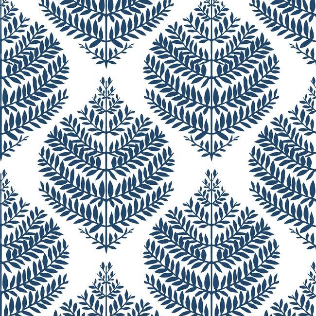 media image for sample hygge fern damask peel stick wallpaper in blue by roommates for york wallcoverings 1 22