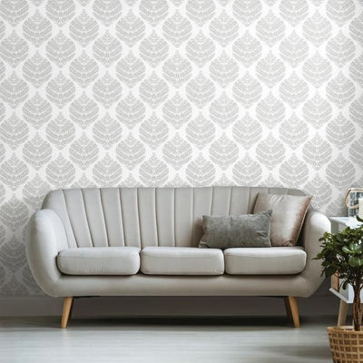 product image for Hygge Fern Damask Peel & Stick Wallpaper in Grey by RoomMates for York Wallcoverings 72