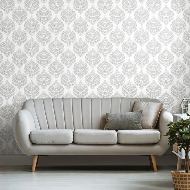 media image for Hygge Fern Damask Peel & Stick Wallpaper in Grey by RoomMates for York Wallcoverings 253