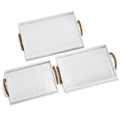product image for white crocodile set of 3 decorative rectangle trays with bamboo handles 2 2