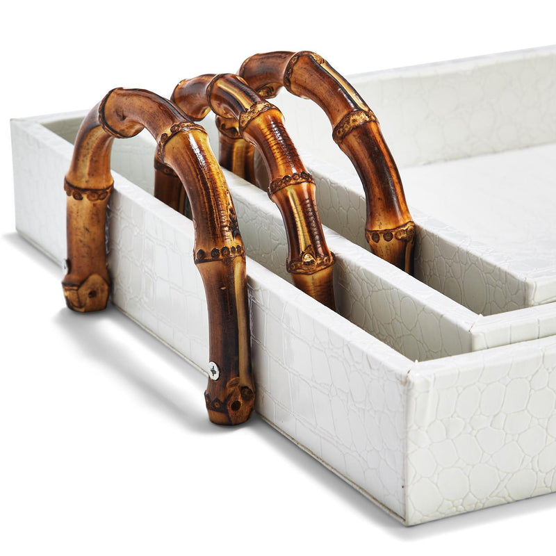 media image for white crocodile set of 3 decorative rectangle trays with bamboo handles 3 213