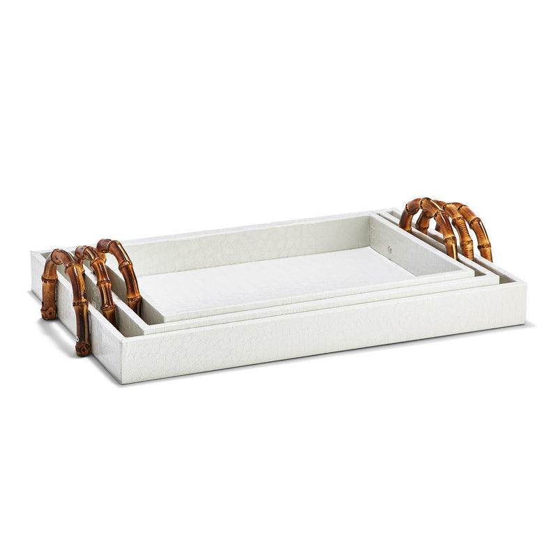 media image for white crocodile set of 3 decorative rectangle trays with bamboo handles 1 274