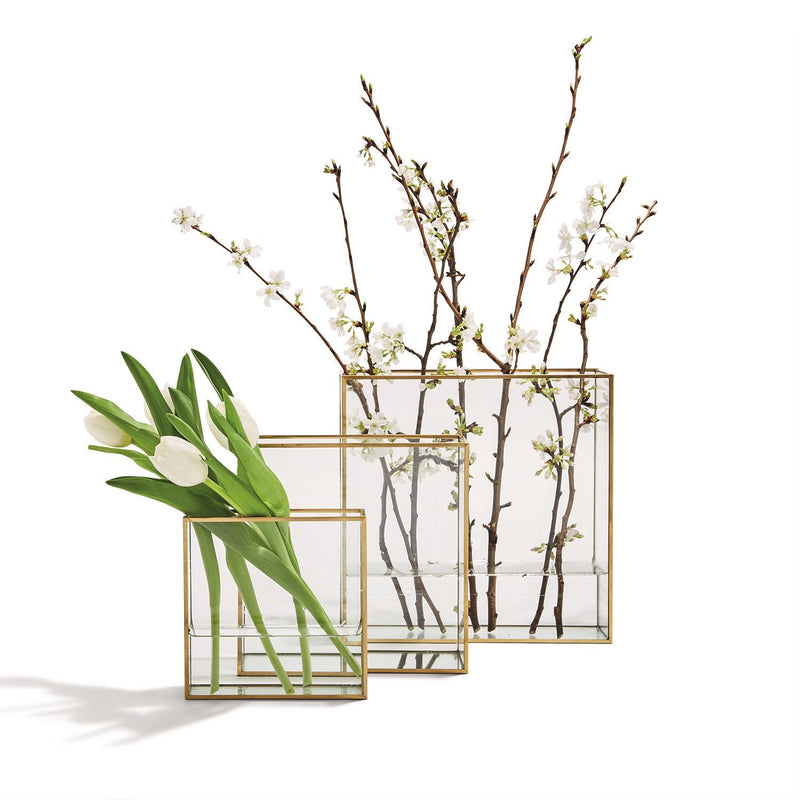 media image for windows set of 3 square vases with gold metal trim 3 248