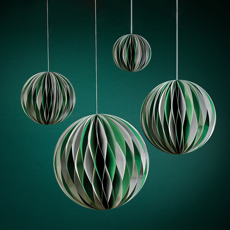 media image for wish paper decorative ball ornament off white dark green and silver in various sizes 4 281