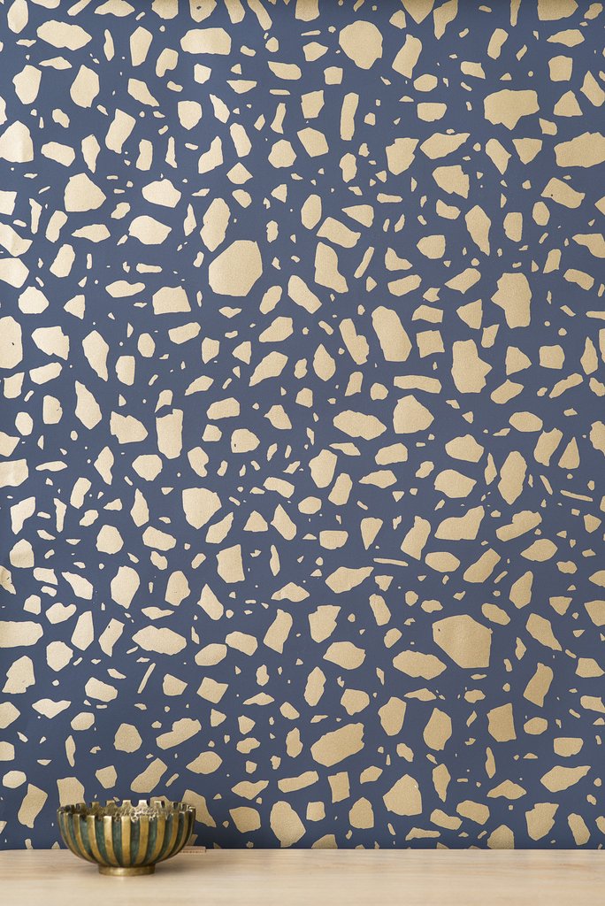 media image for Ibo Wallpaper in Gold on Charcoal design by Thatcher Studio 237